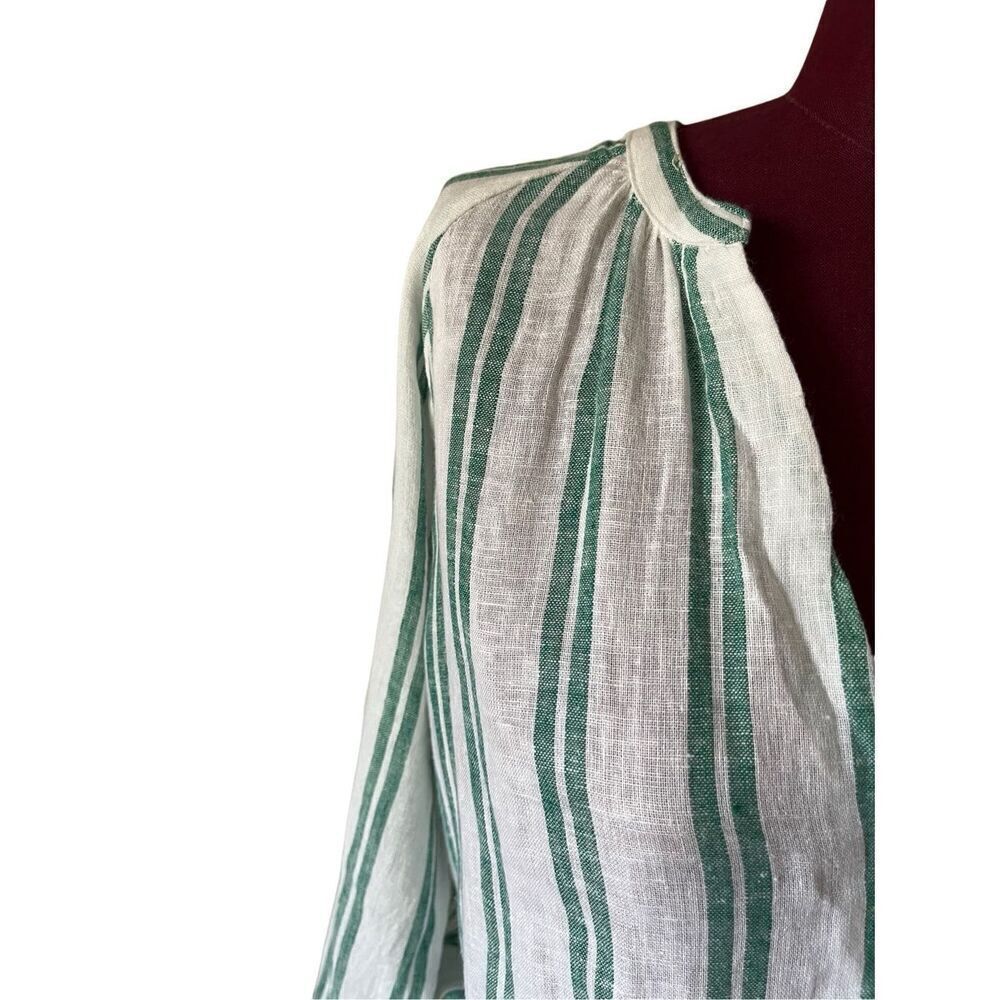 NEW RAILS Jasmine Dress Size L Green White Linen Blend Mini Long Sleeve - Picture 4 of 12
